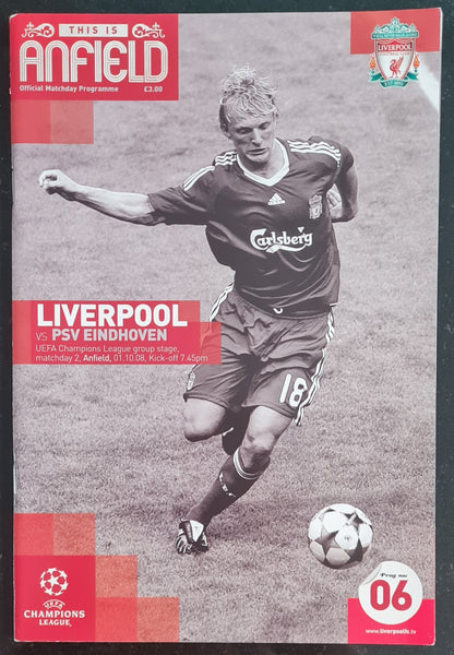 Anfield Official Matchday Programme - 2008 Liverpool vs PSV Eindhoven UEFA Champions League group stage