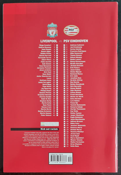 Anfield Official Matchday Programme - 2008 Liverpool vs PSV Eindhoven UEFA Champions League group stage