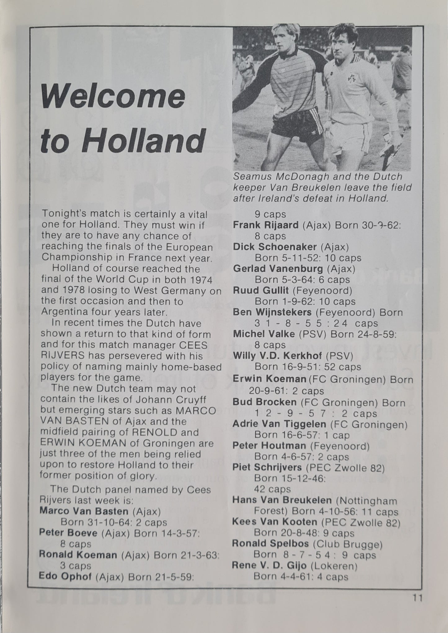 European Championship Match Programme - 1983 featuring Rep. of Ireland vs Holland - Vintage