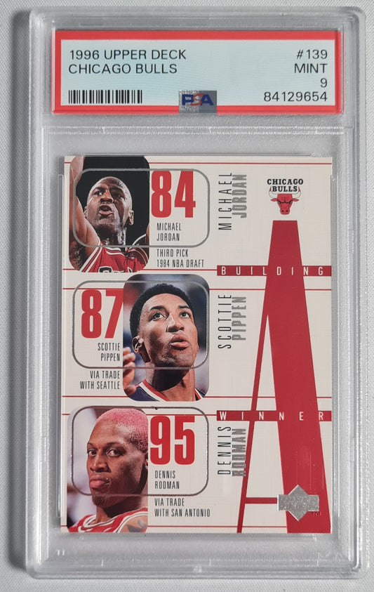 Chicago Bulls 1996 Upper Deck #139 PSA 9 with Jordan, Pippen, Rodman