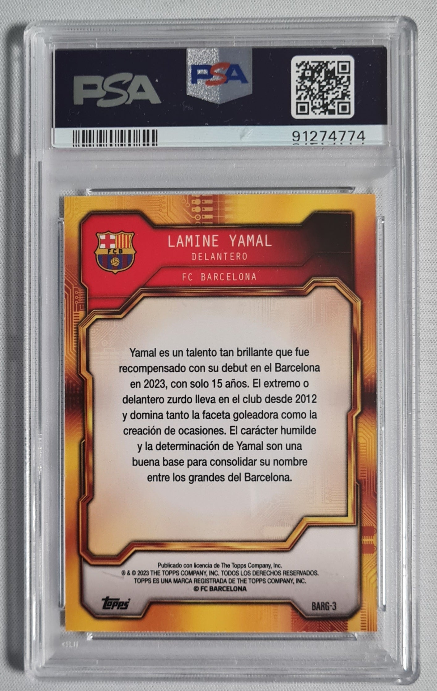 Lamine Yamal - 2023 Topps FCB Fan Set #BARG3  /299 Golden Future-Purple PSA 9 - Case Hit !