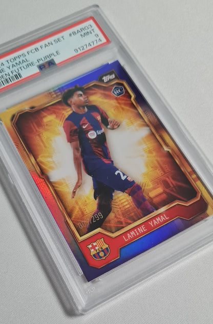 Lamine Yamal - 2023 Topps FCB Fan Set #BARG3  /299 Golden Future-Purple PSA 9 - Case Hit !