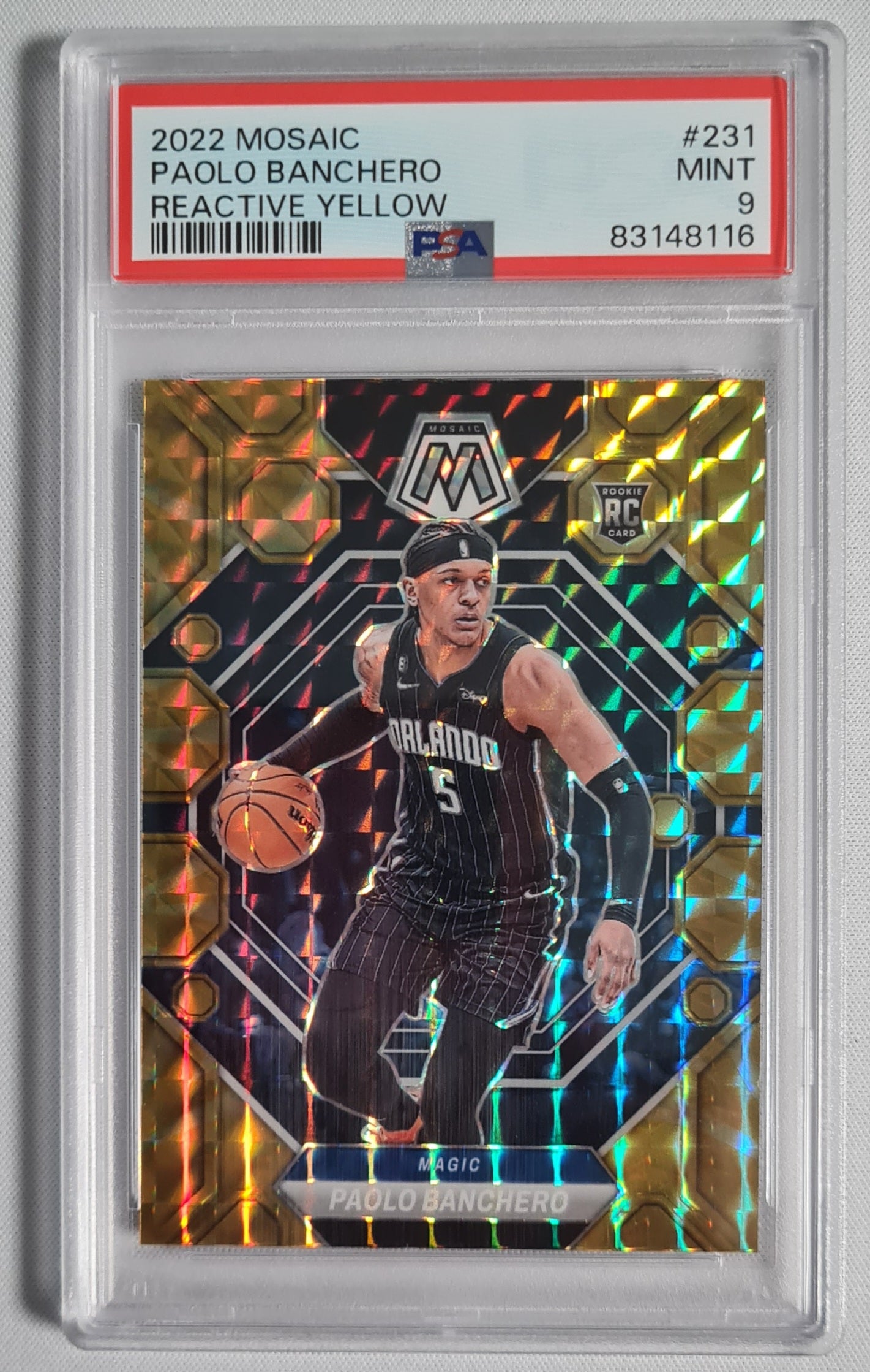 Paolo Banchero - 2022 Panini Mosaic NBA Basketball  (RC) Reactive Yellow PSA 9