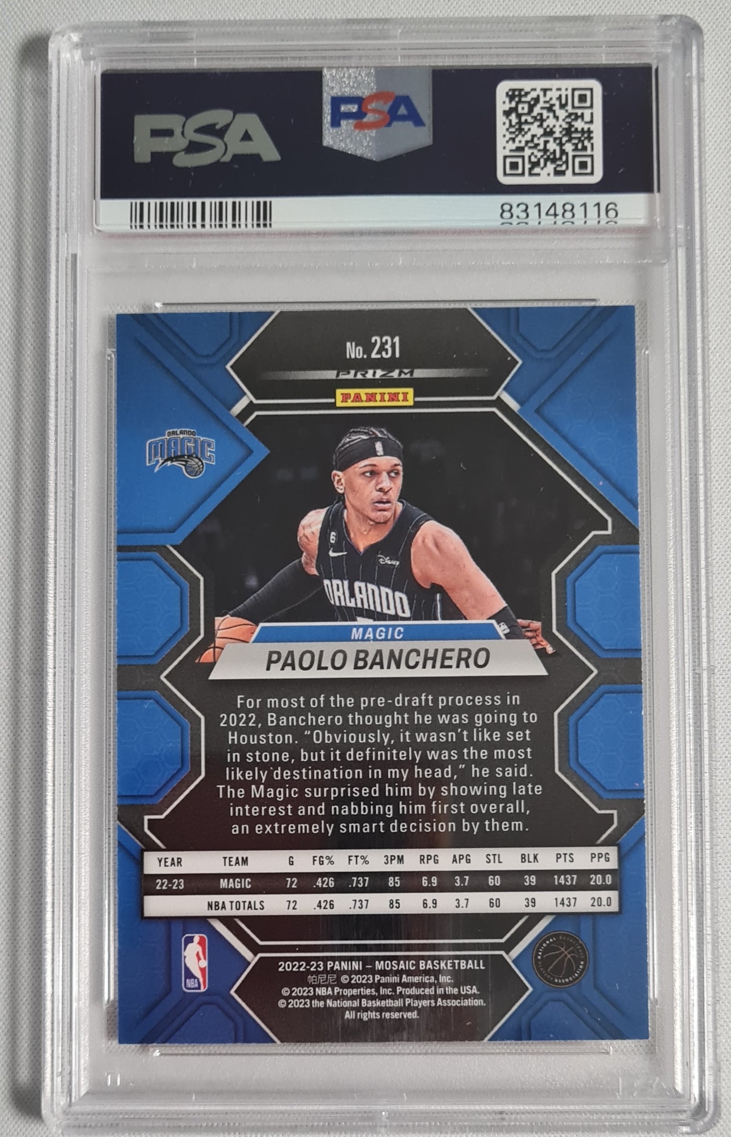 Paolo Banchero - 2022 Panini Mosaic NBA Basketball  (RC) Reactive Yellow PSA 9