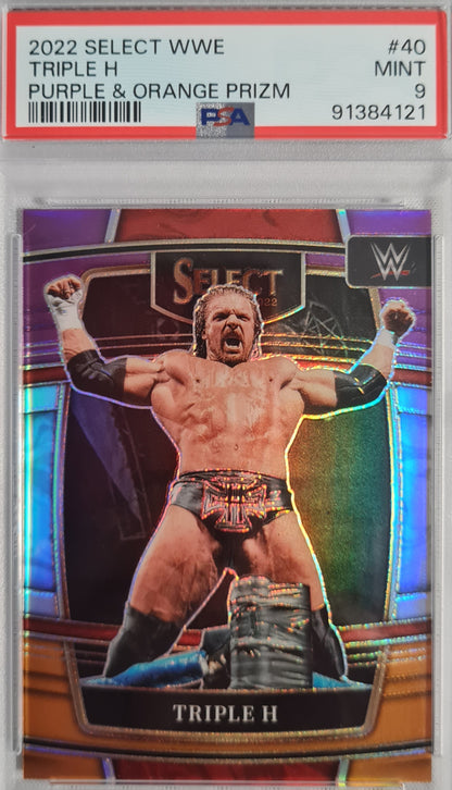 Triple H - 2022 Select WWE Purple & Orange Prizm #40 - PSA 9