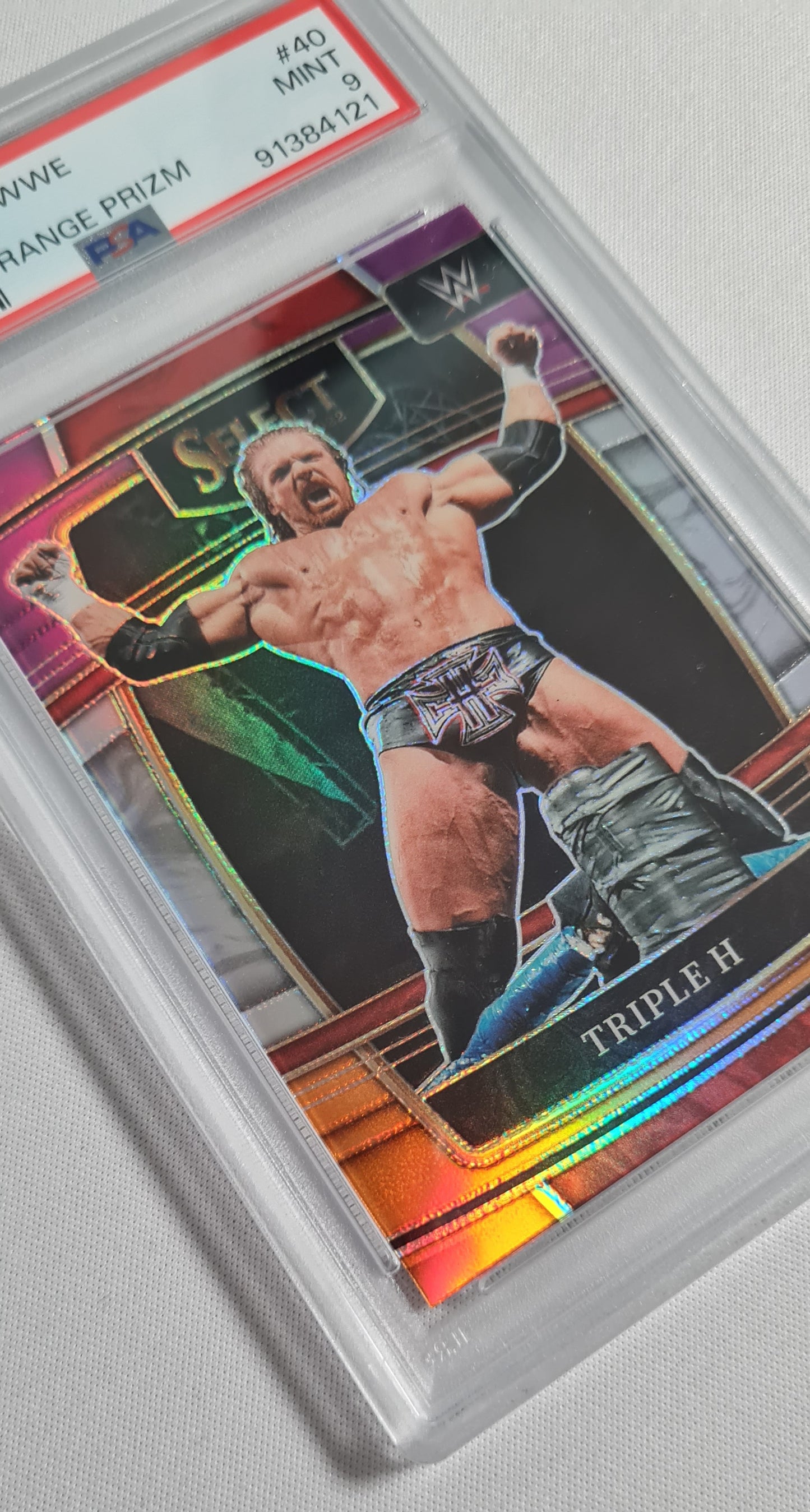 Triple H - 2022 Select WWE Purple & Orange Prizm #40 - PSA 9