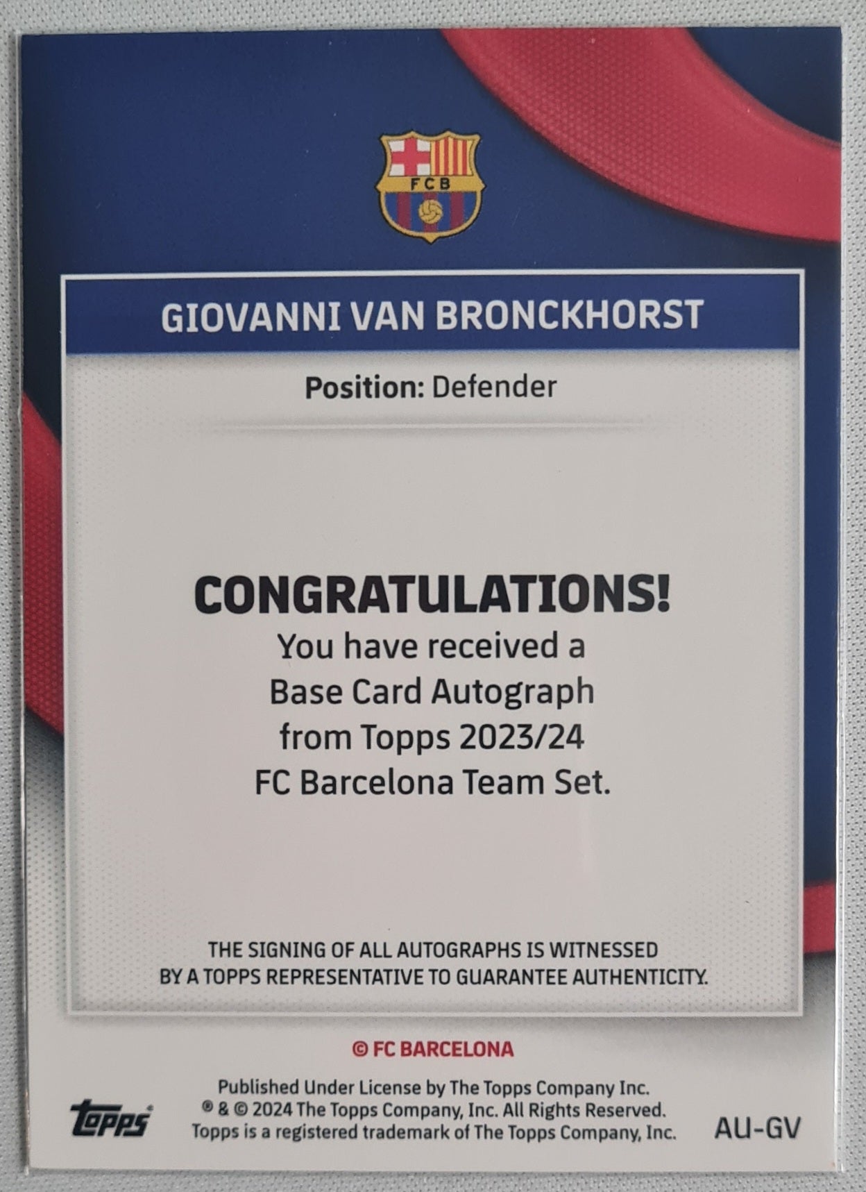 Giovanni van Bronckhorst - 2023 Topps Certified Autigraph Issue /99 Pink