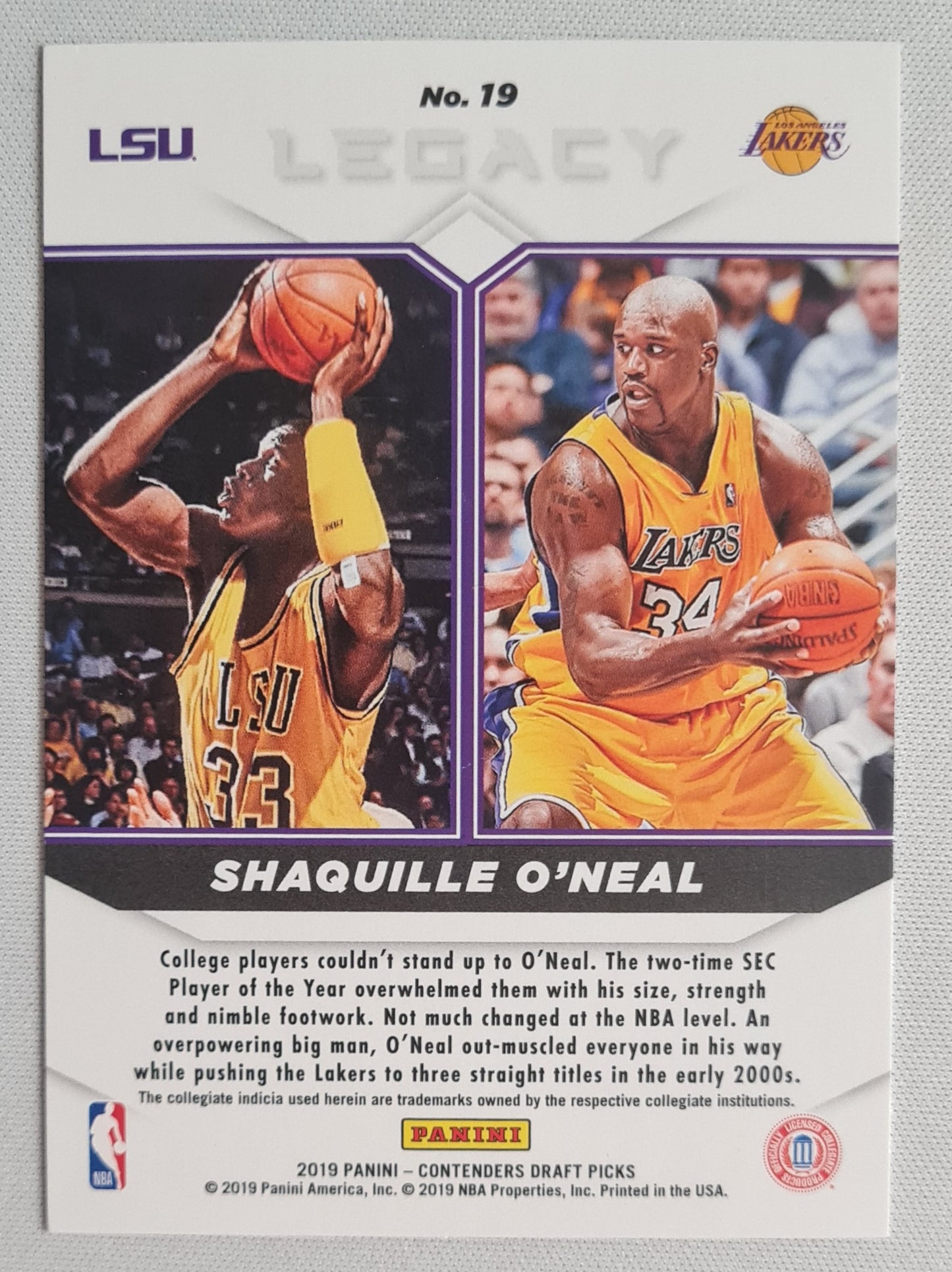 Shaquille O'Neal - 2019 Panini Contenders Draft Picks LSU/L.A. Lakers #19 Legacy Card