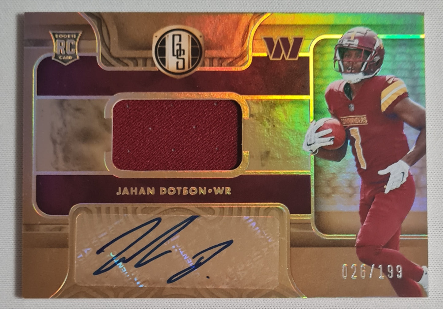 Jahan Dotson - 2022 Panini Gold Standard (RC) Football Washington Commanders #214 Auto/199 Color Match Patch