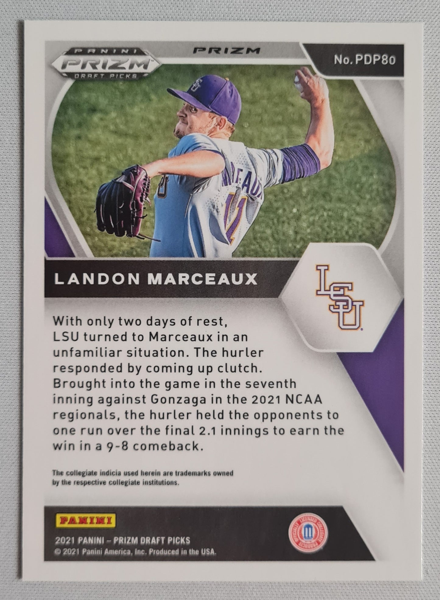 Landon Marceaux - 2021 Panini Prizm Draft Picks #PDP8o Baseball LSU - Green Pulsar Prizm