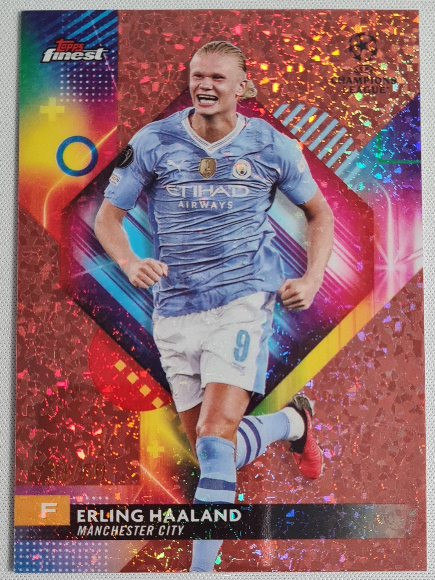 Erling Haaland - 2024 Topps Finest #121 Rose Gold Mini Diamond Refr. UCC /50