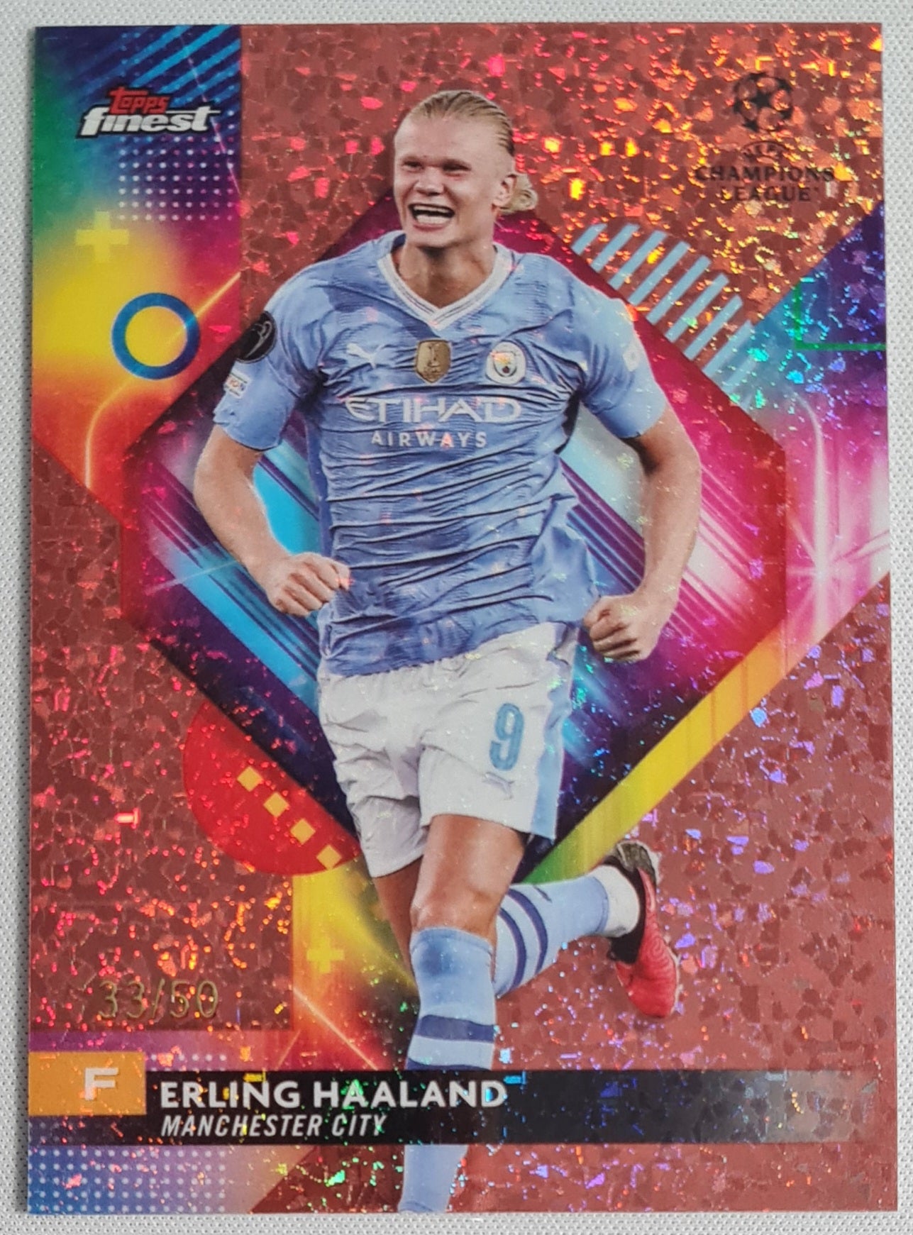 Erling Haaland - 2024 Topps Finest #121 Rose Gold Mini Diamond Refr. UCC /50
