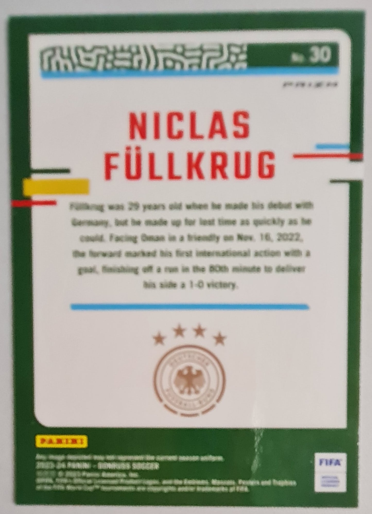 Niclas Fullkrug - 2023/24 Panini Donruss Soccer #30 FIFA Team Germany Optic Silver Velocity