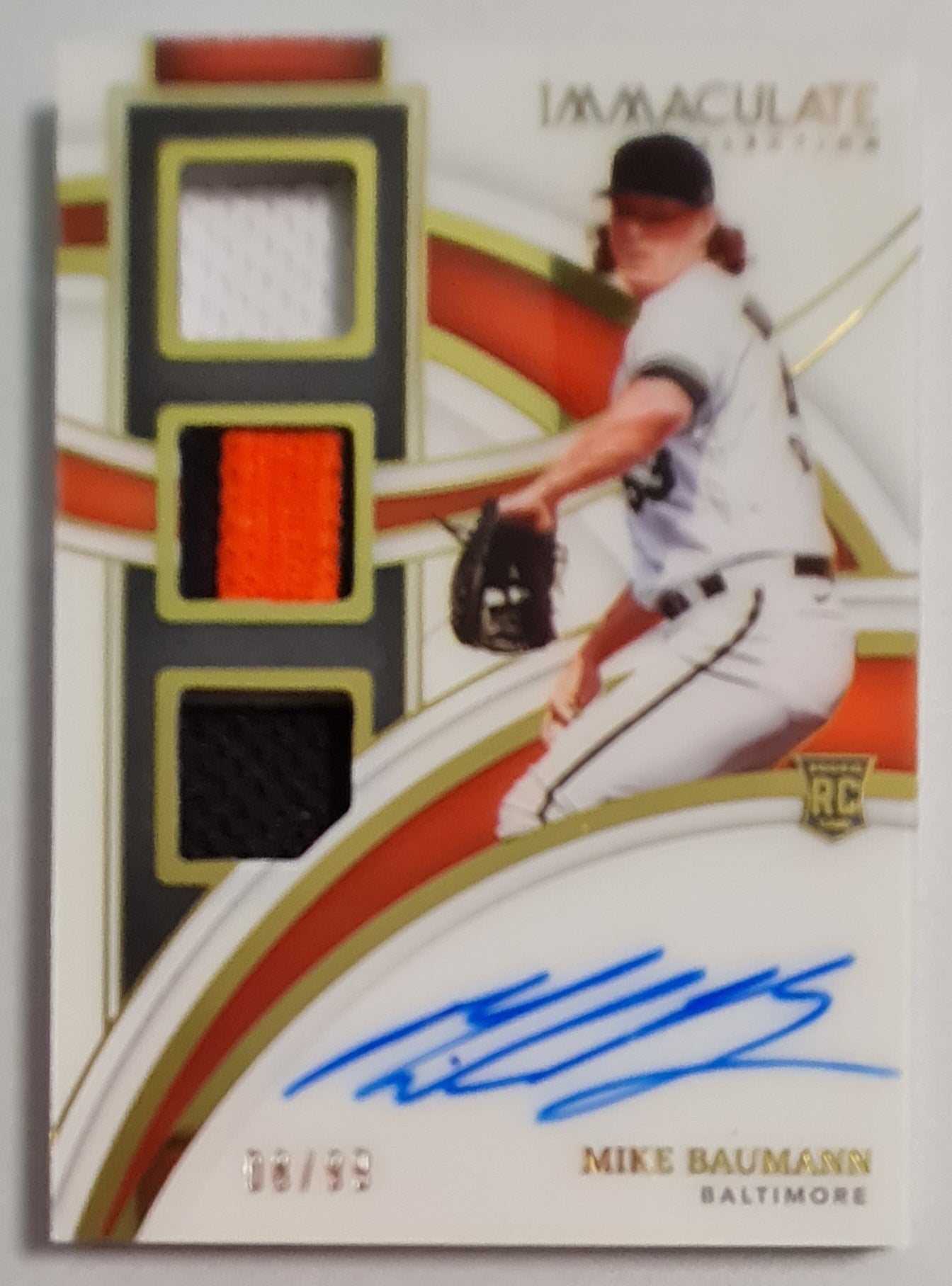 Mike Baumann - 2022 Panini Immaculate Baseball #RTMS-MB Baltimore (RC) triple patch Auto /99