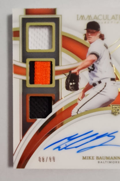 Mike Baumann - 2022 Panini Immaculate Baseball #RTMS-MB Baltimore (RC) triple patch Auto /99