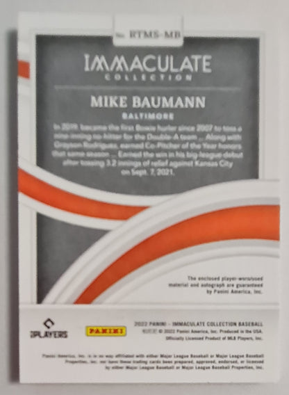 Mike Baumann - 2022 Panini Immaculate Baseball #RTMS-MB Baltimore (RC) triple patch Auto /99