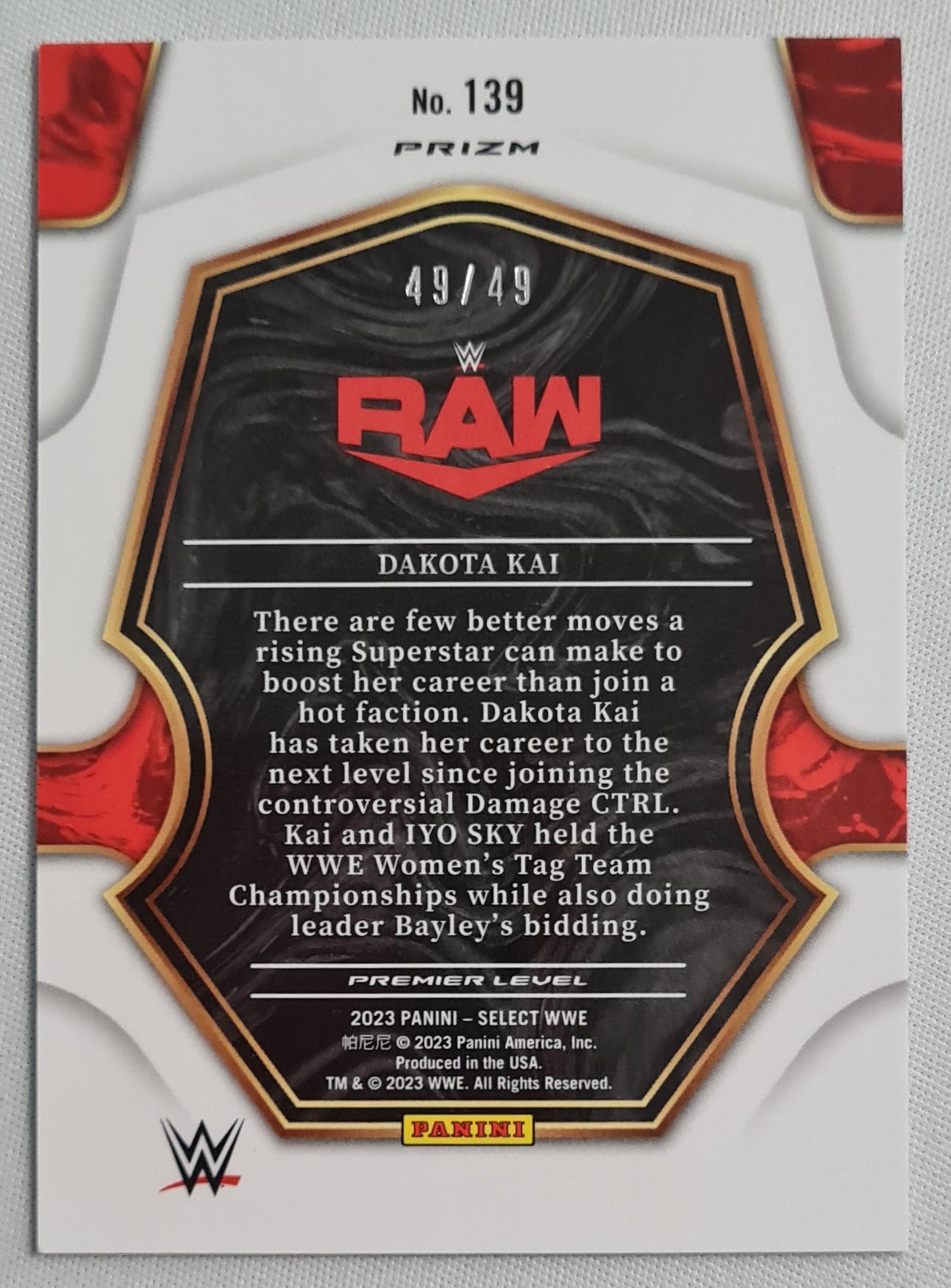 Dakota Kai - 2023 Panini Select WWE Premier Level RAW /49 #139