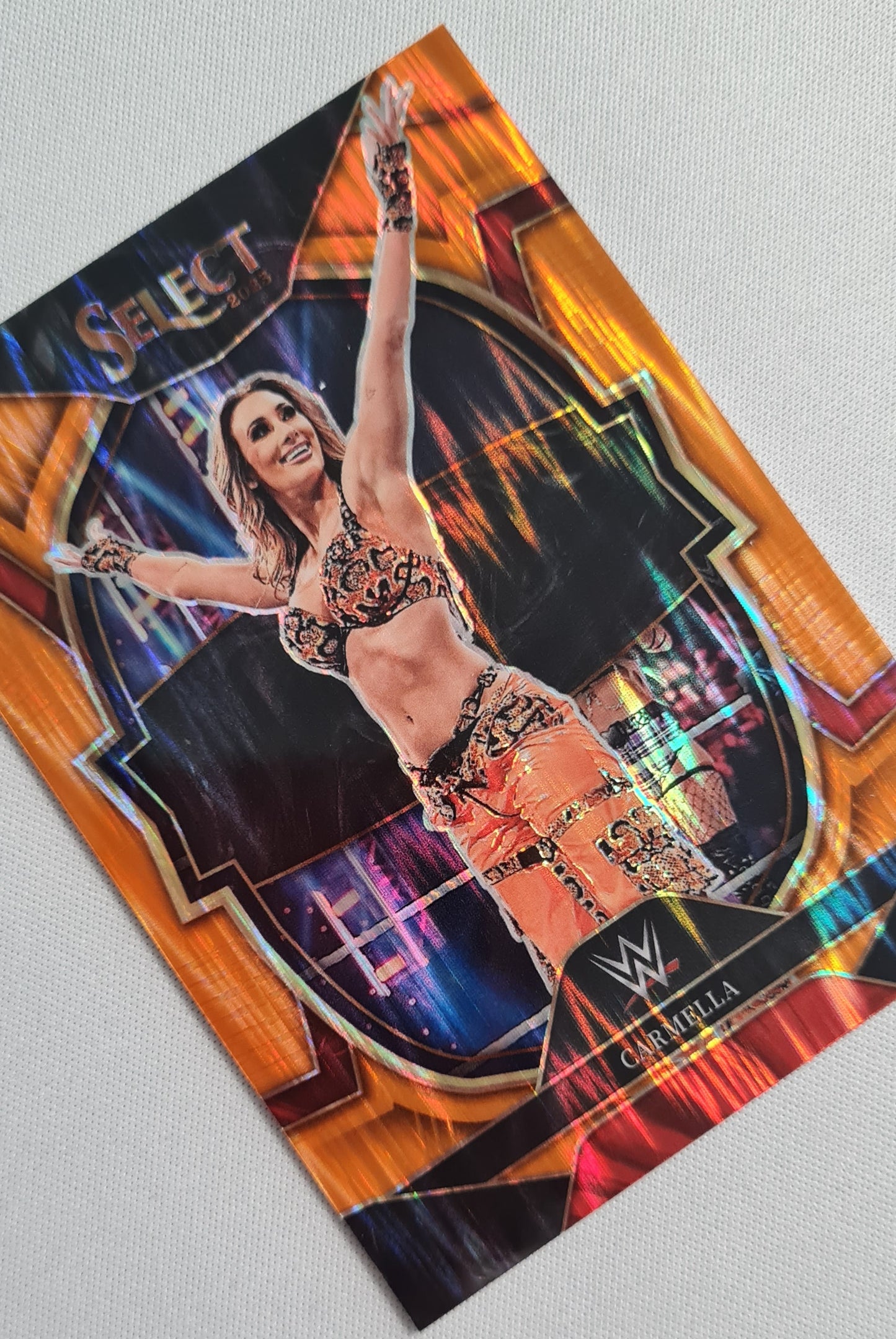 Carmella - 2023 Panini Select Prizm WWE Concourse #18 RAW Orange Flash Prizm