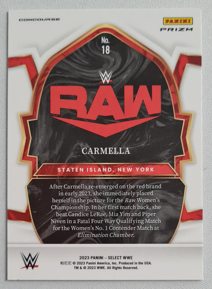 Carmella - 2023 Panini Select Prizm WWE Concourse #18 RAW Orange Flash Prizm