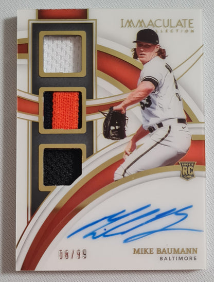 Mike Baumann - 2022 Panini Immaculate Baseball #RTMS-MB Baltimore (RC) triple patch Auto /99