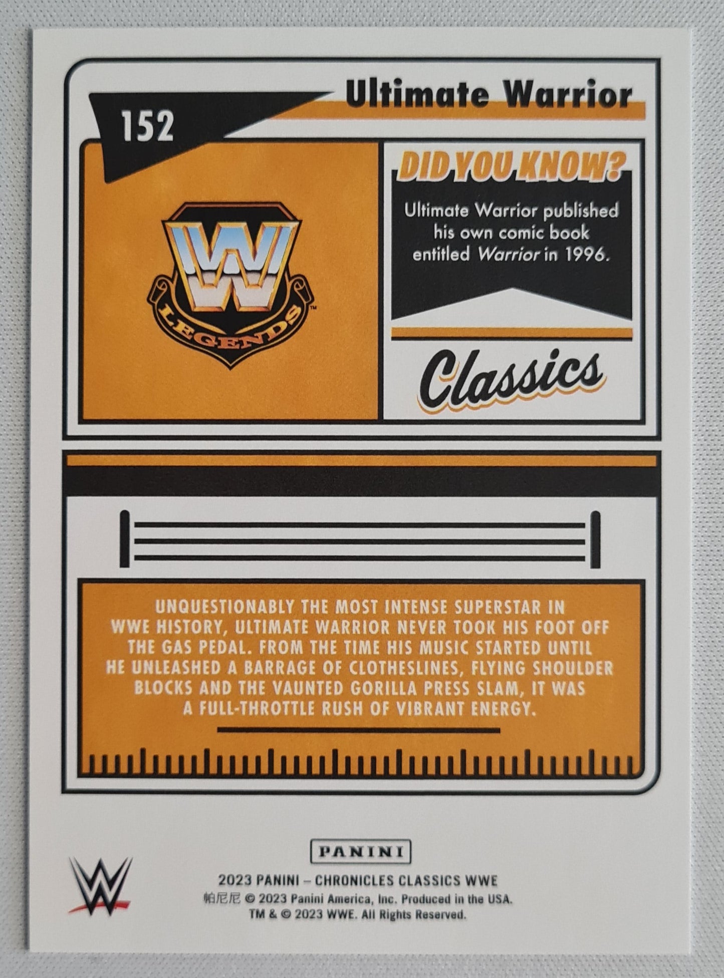 Ultimate Warrior - 2023 Panini Chronicles Classics WWE #152 "Did you know?" Classics