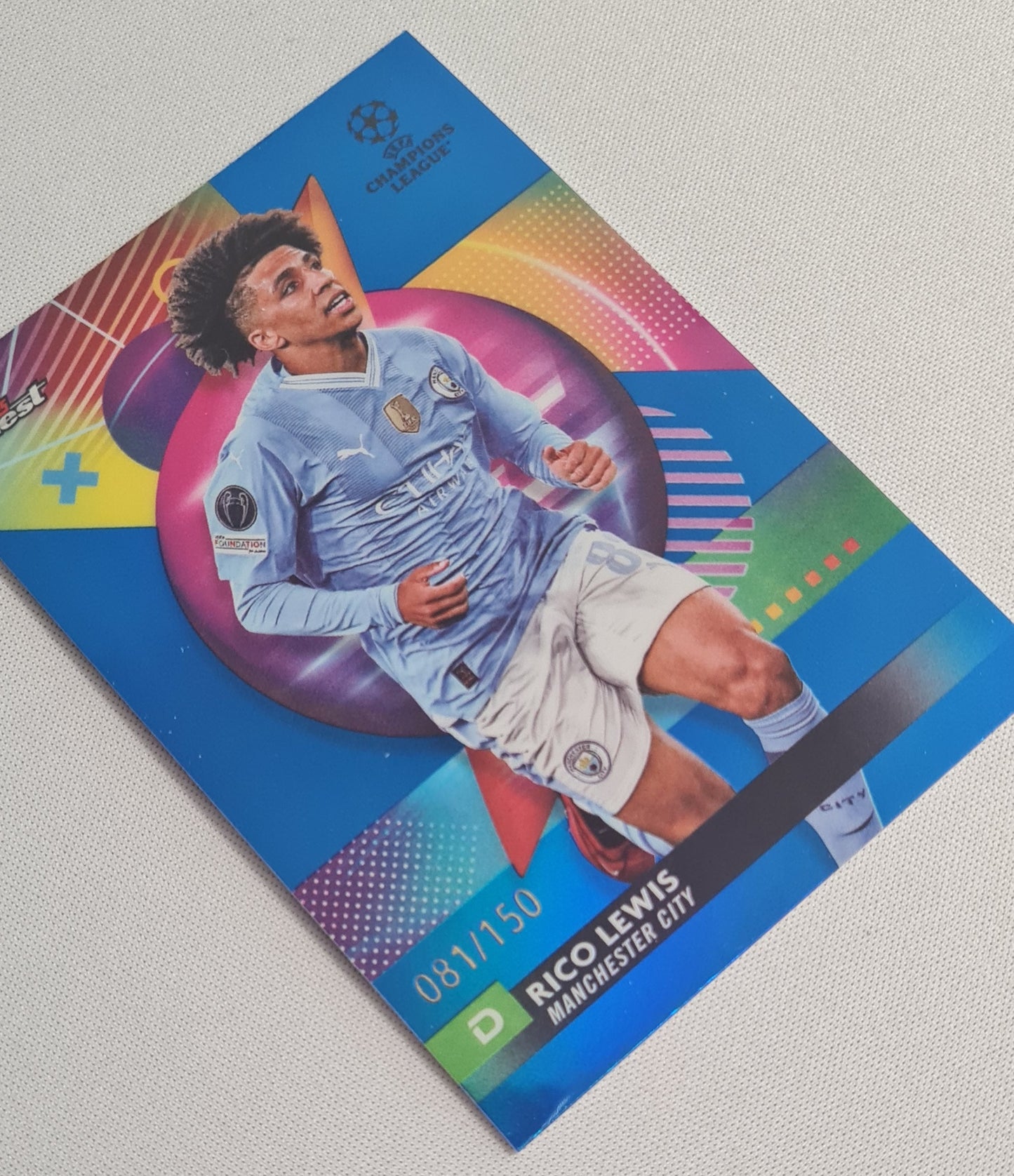 Rico Lewis - 2024 Topps Finest Manchester City #116 CL /150 Blue