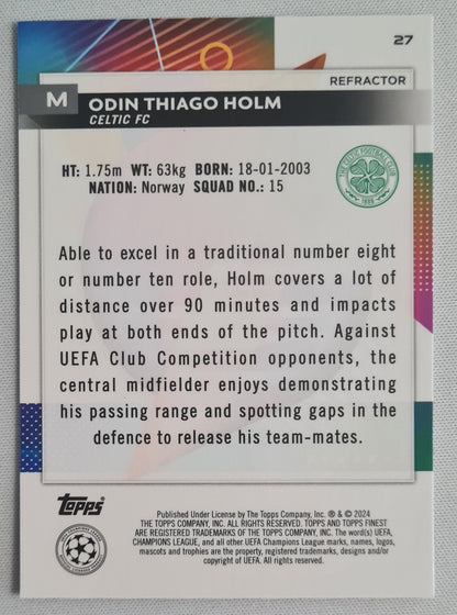 Odin Thiago Holm - 2024 Topps Finest Celtic FC  #27 (RC) Champions League - Halo Refractor