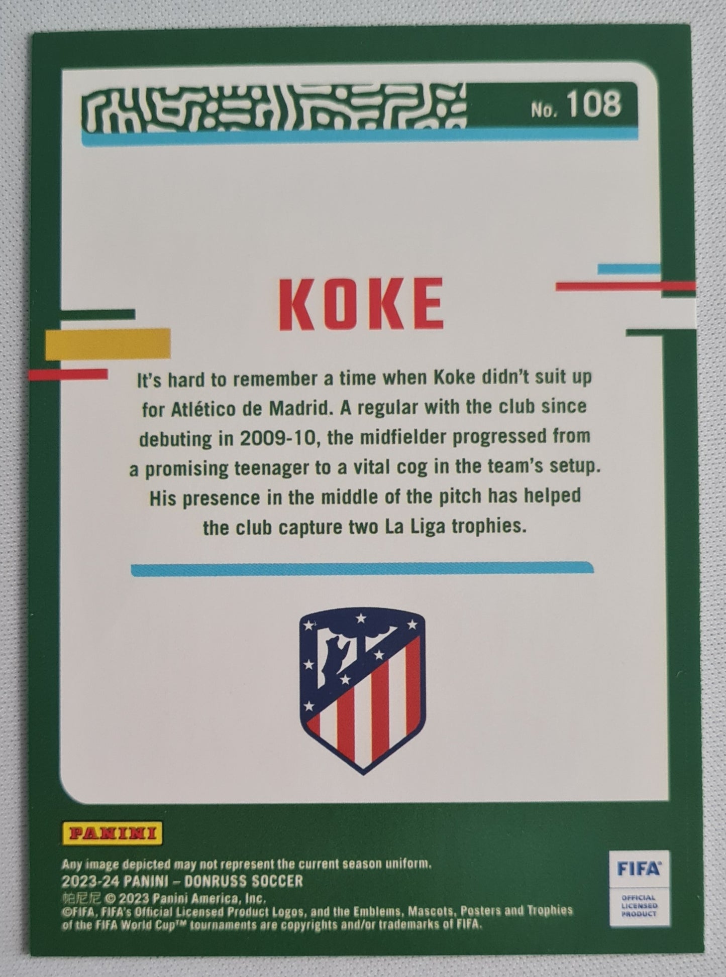 Koke - 2023 Panini Donruss Soccer #108 Atletico de Madrid Cracked Ice