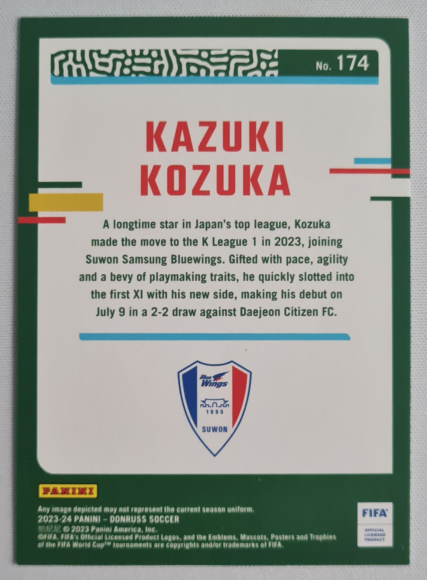 Kazuki Kozuka - 2023/24 Panini Donruss Soccer #174 Suwon Samsunng Bluewings (RC) Silver Cube