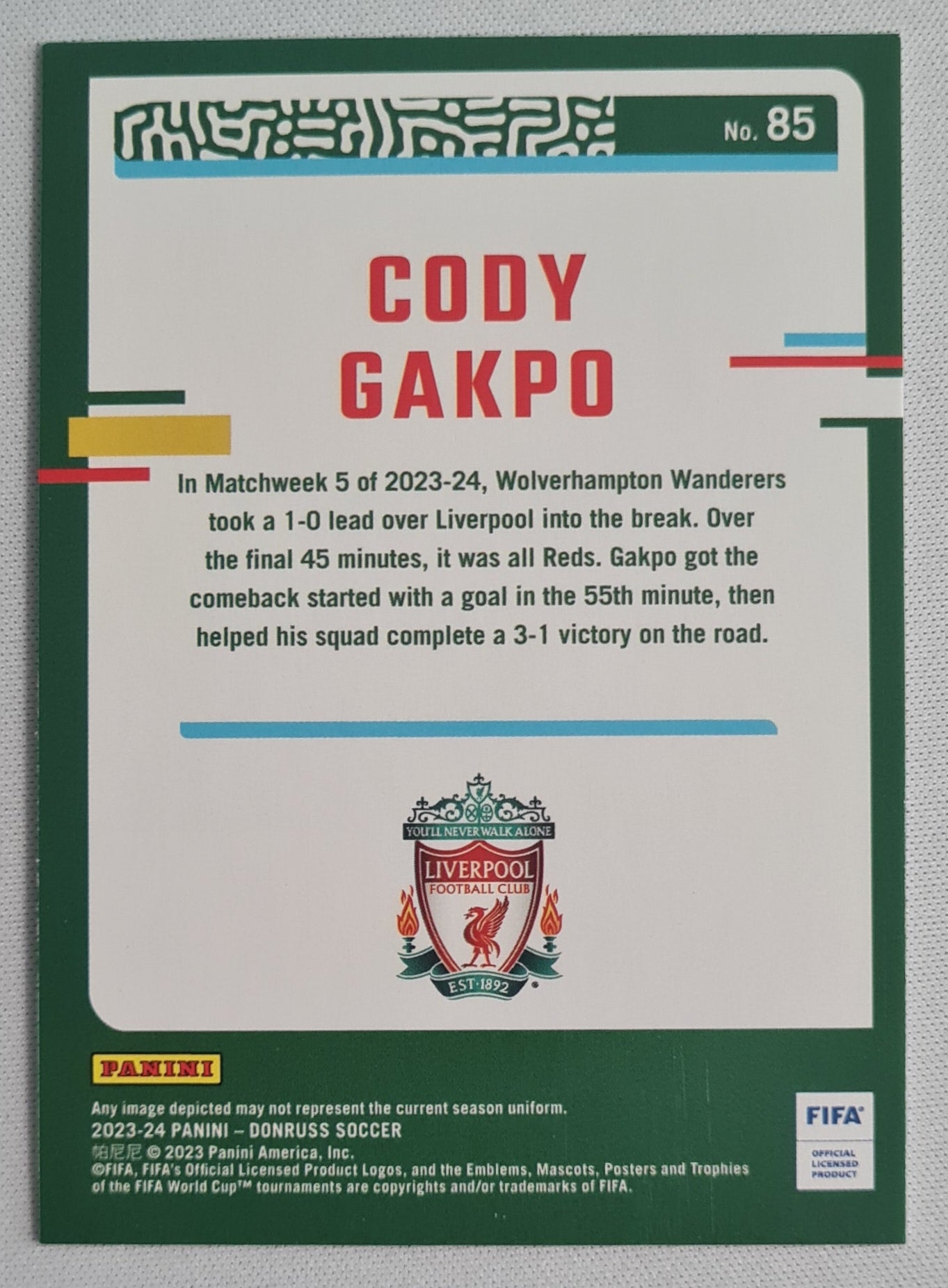 Cody Gakpo - 2023/24 Panini Donruss Soccer #85 Liverpool FC Silver Cube