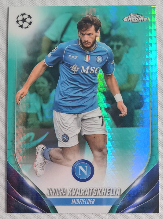 Khvicha Kvaratskhelia - 2024 Topps Chrome SSC Napoli #199 Aqua Prizm Refractor