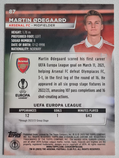 Martin Odegaard - 2023 Topps Stadium Chrome Europa League #87 Arsenal FC  Refractor