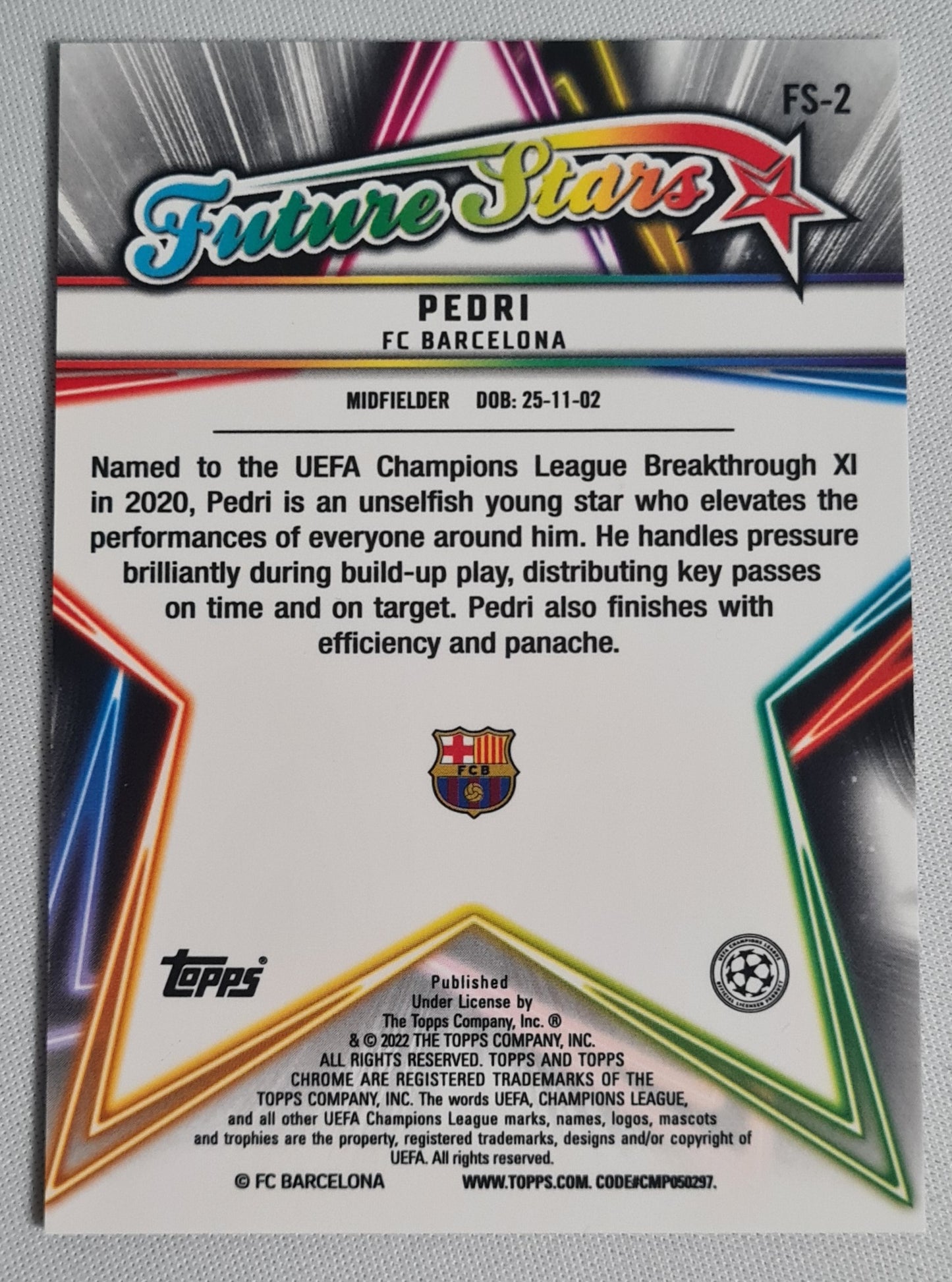 Pedri - 2022 Topps Chrome Future Stars CL #FS-2 FC Barcelona
