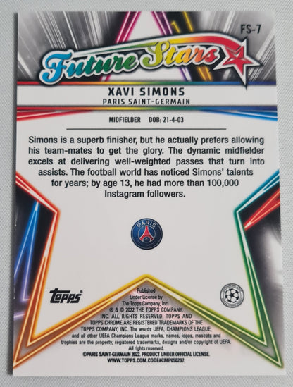 Xavi Simons - 2022 Topps Chrome Future Stars CL #FS-7 PSG