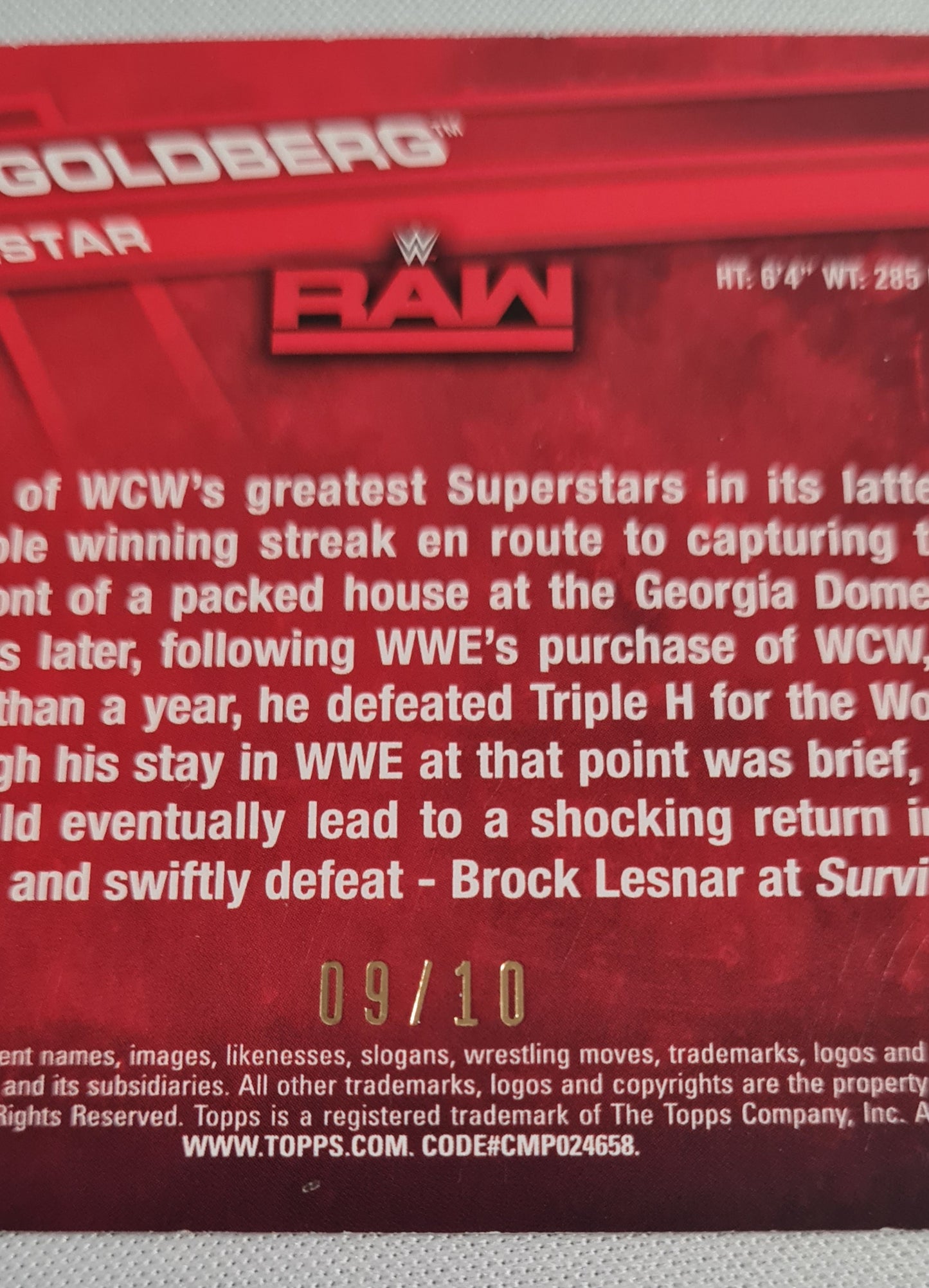 Goldberg - 2017 Topps WWE Superstar RAW /10