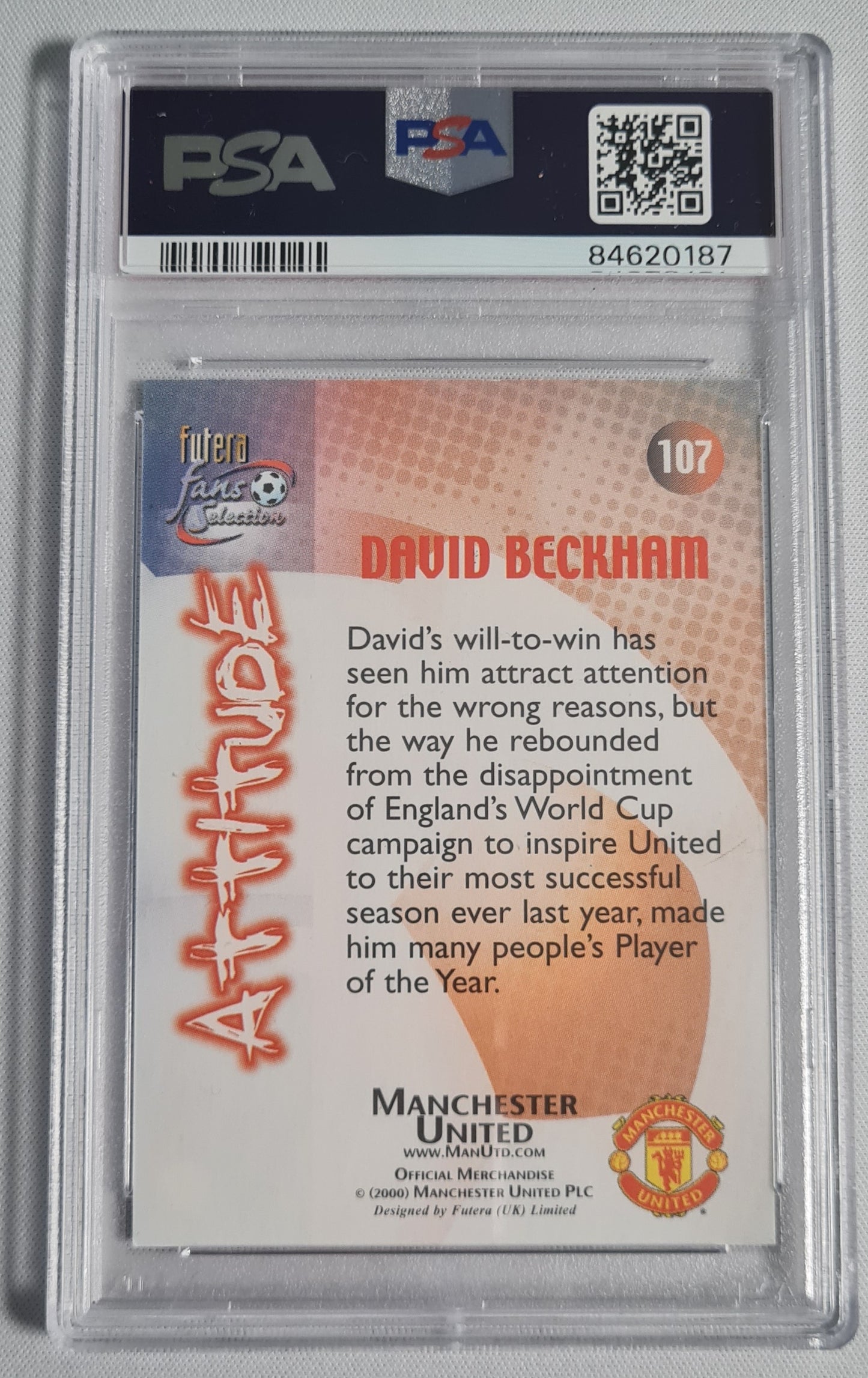 David Beckham - 2000 Futera Fans Selection #107 - Manchester United PLC - FOIL PSA 8