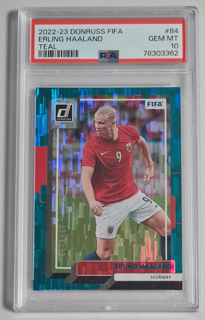 Erling Haaland - 2022 Panini Donruss FIFA #84 TEAL PSA 10 Team Norway /199