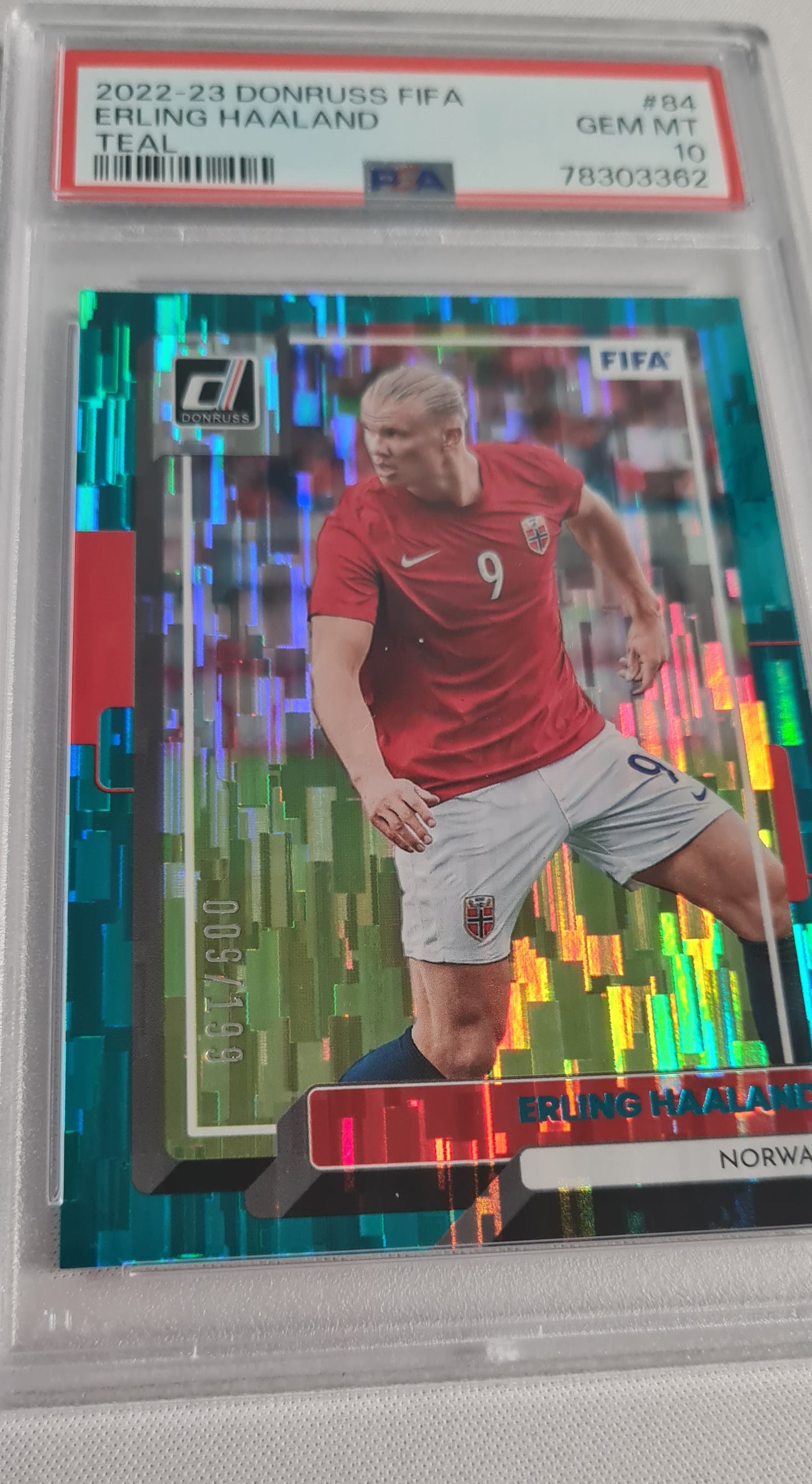 Erling Haaland - 2022 Panini Donruss FIFA #84 TEAL PSA 10 Team Norway /199