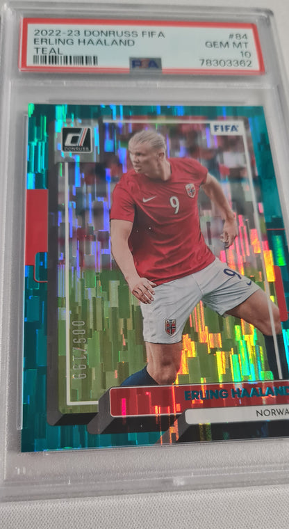 Erling Haaland - 2022 Panini Donruss FIFA #84 TEAL PSA 10 Team Norway /199