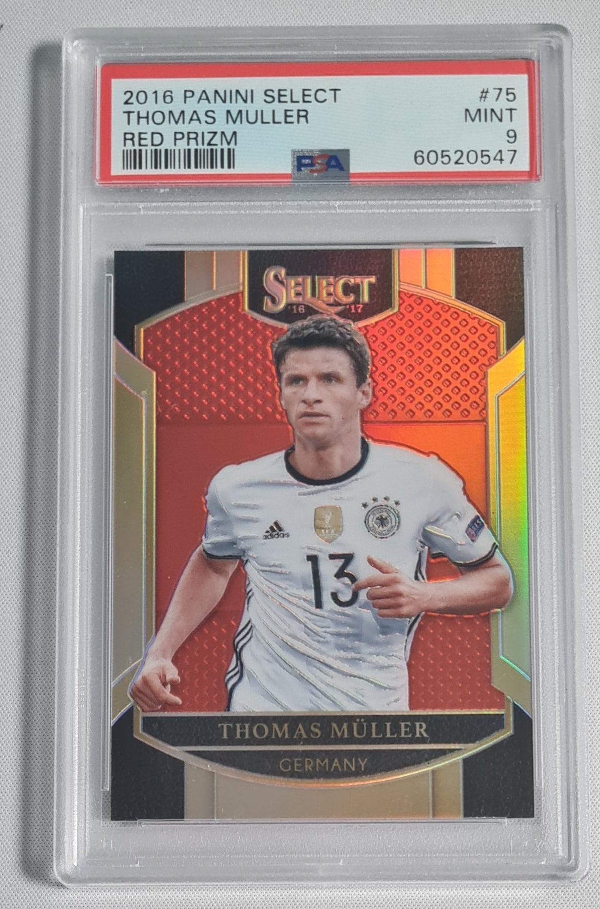Thomas Muller - 2016 Panini Select #75 Red Prizm /199 Team Germany PSA 9