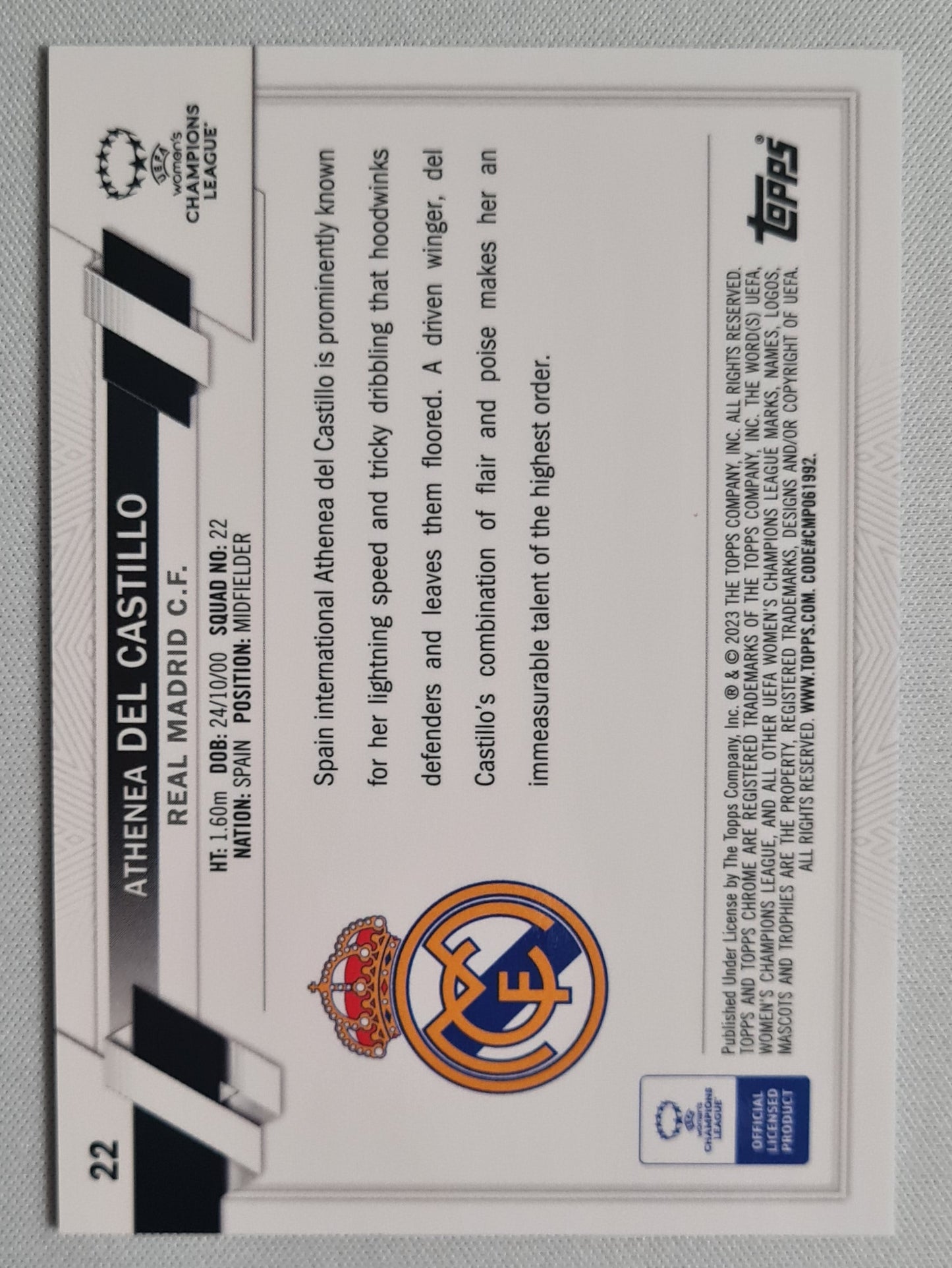 Athenea Del Castillo - 2023 Topps Chrome #22 Real Madrid C.F. (CL) /250 Blue