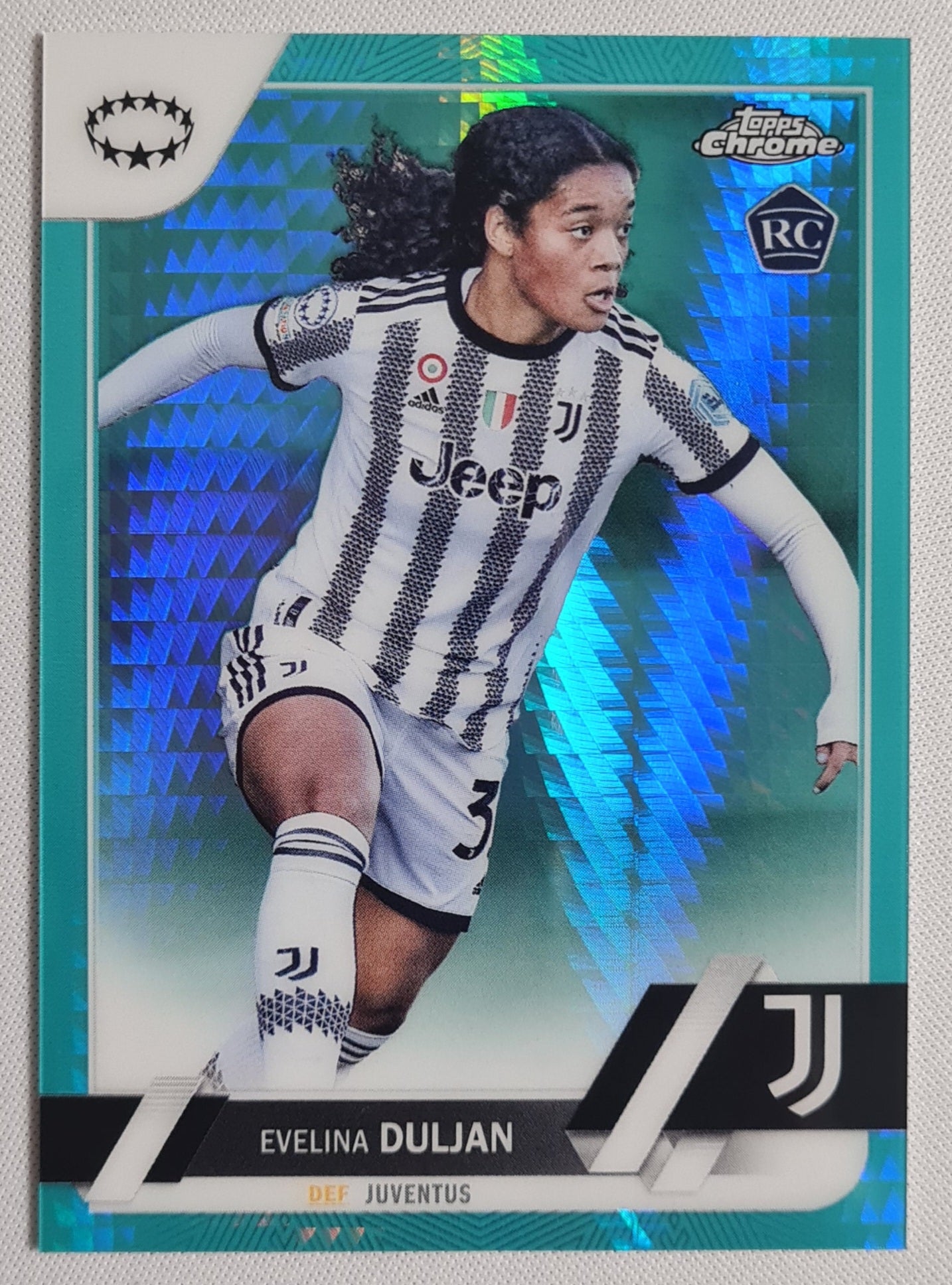 Evelina Duljan - 2023 Topps Chrome #56 Juventus (RC) Women Champions League Aqua Refractor