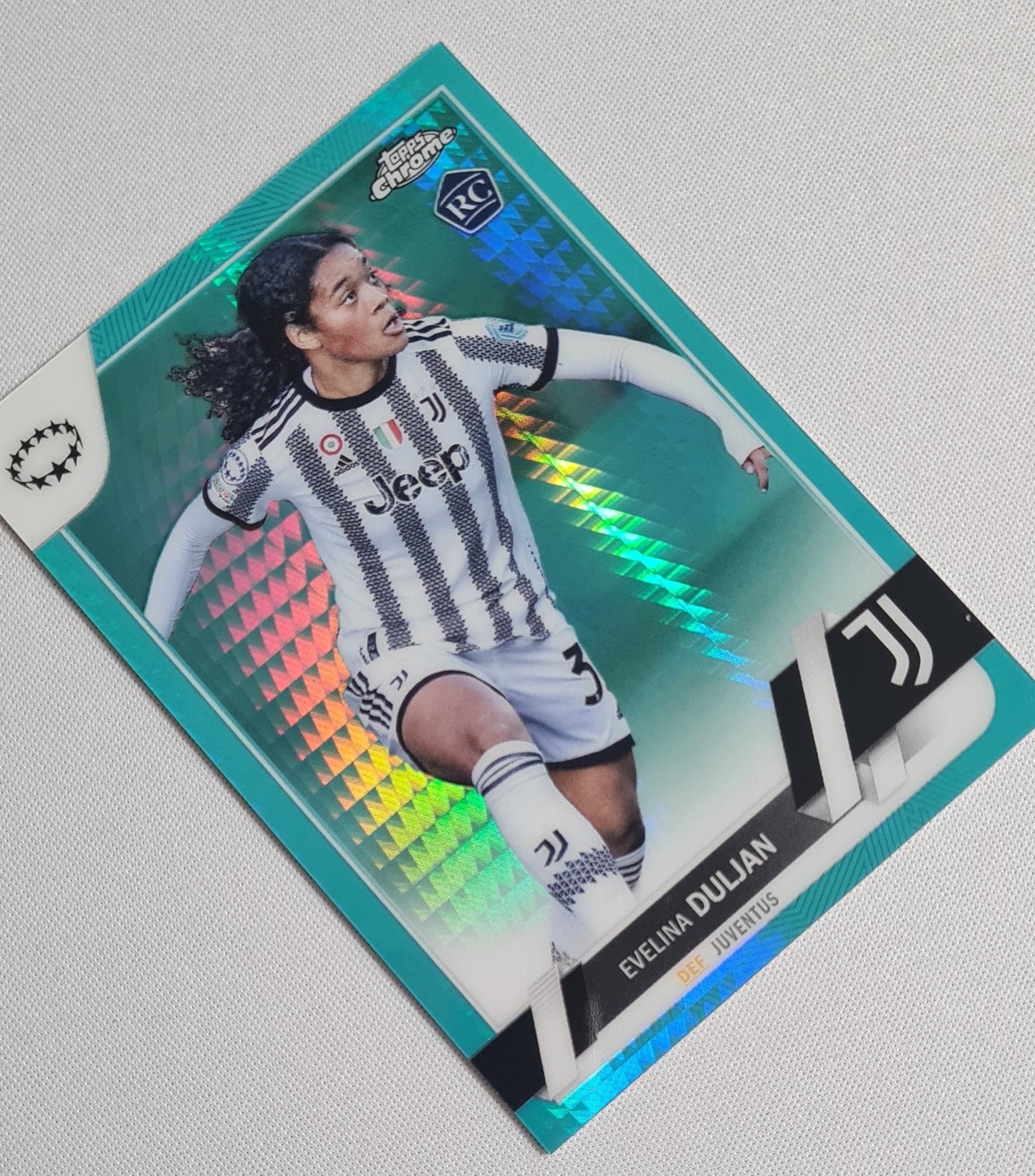 Evelina Duljan - 2023 Topps Chrome #56 Juventus (RC) Women Champions League Aqua Refractor