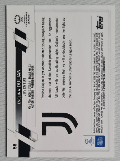 Evelina Duljan - 2023 Topps Chrome #56 Juventus (RC) Women Champions League Aqua Refractor