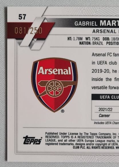 Gabriel Martinelli - 2023 Topps Chrome #57 Arsenal FC Pink X-Fractor /250