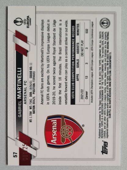 Gabriel Martinelli - 2023 Topps Chrome #57 Arsenal FC Pink X-Fractor /250