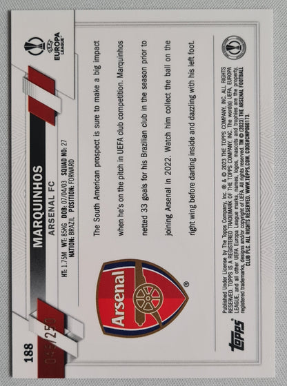 Marquinhos - 2023 Topps Chrome #188 (RC) Arsenal Europa League Pink X-Fractor /250