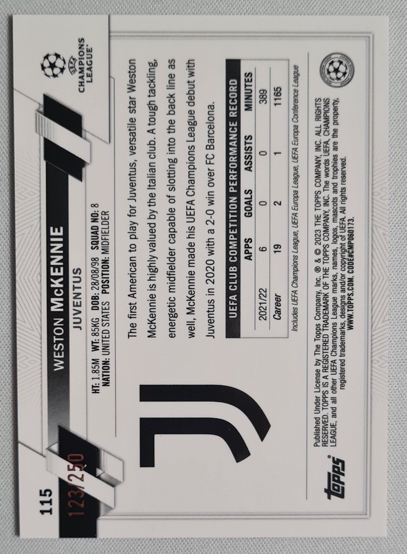 Weston Mc Kennie - 2023 Topps Chrome #115 Pink geometric /250 Juventus