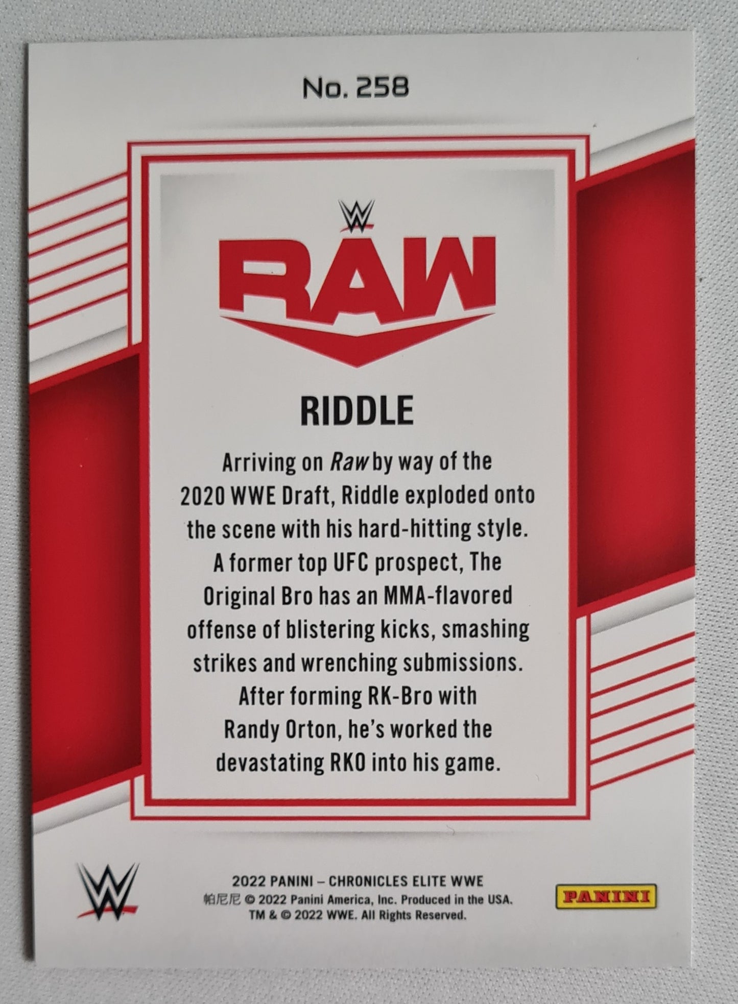 Riddle - 2022 Panini Chronicles Elite WWE - RAW Wrestling #258 Red /199