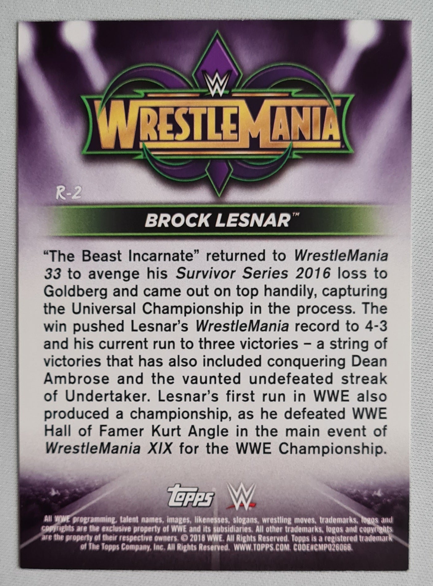 Brock Lesnar - 2018 Topps WWE Road to Wrestlemania #R-2